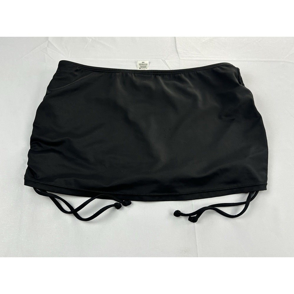 Joe Boxer Swim Skirt Bikini Bottom Womens M Black Ruched Side Drawstring Skort